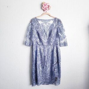 ‎Tahari Blue Sequin Lace Dress